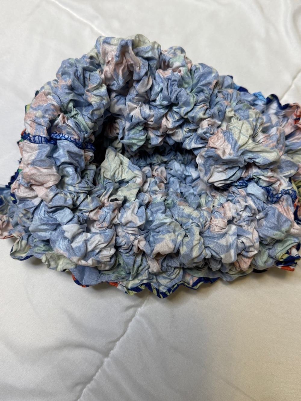 Crinkle Popcorn Floral Mini Tote Bag Multicolored‎ Blue Pink Green - Picture 7 of 8